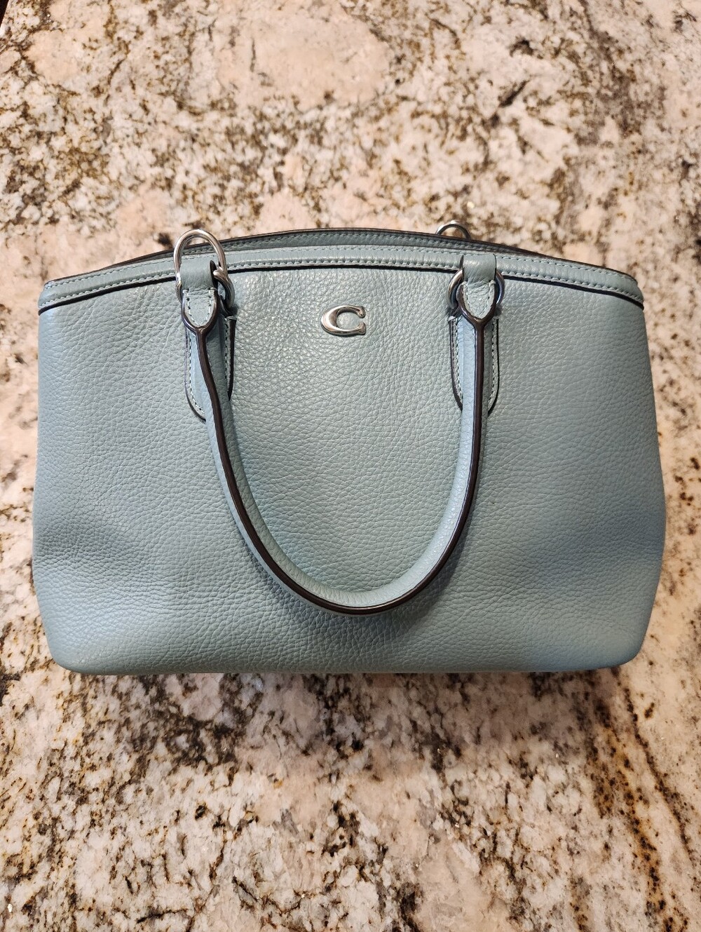 COACH Legacy Carryall 28 Pebbled Leather Satchel Shoulder Bag Blue CU024 GUC